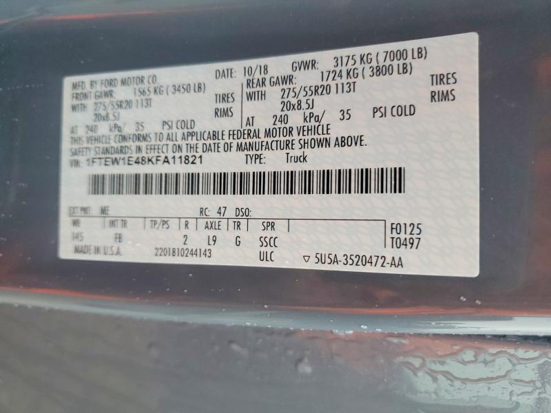 Aukcja sprzedaży 2019 Ford F150, vin: 1FTEW1E48KFA11821, numer aukcji: 53584936