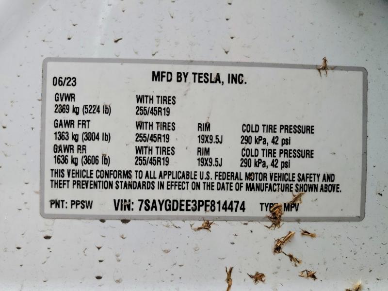 52580436 :رقم المزاد ، 7SAYGDEE3PF814474 vin ، 2023 Tesla Model Y مزاد بيع