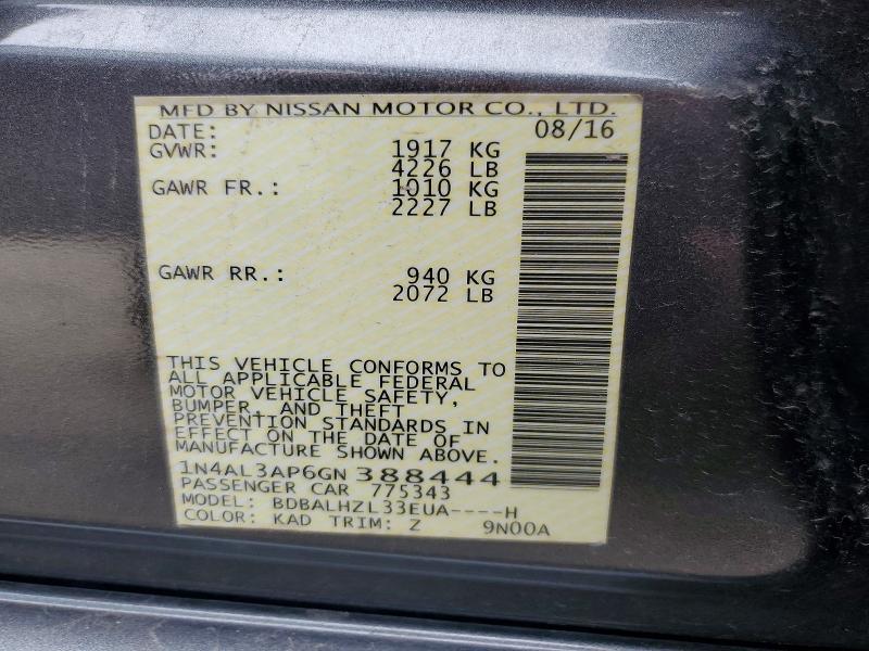 2016 Nissan Altima მანქანა იყიდება აუქციონზე, vin: 1N4AL3AP6GN388444, აუქციონის ნომერი: 53988026