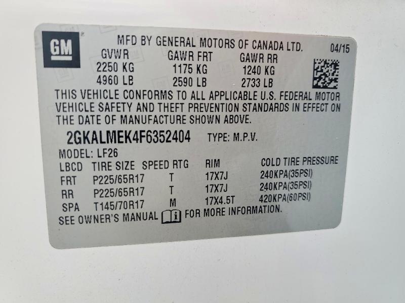 51840516 :رقم المزاد ، 2GKALMEK4F6352404 vin ، 2015 Gmc Terrain مزاد بيع