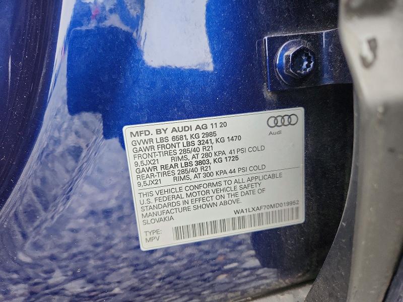 54291286 :رقم المزاد ، WA1LXAF70MD019952 vin ، 2021 Audi Q7 مزاد بيع