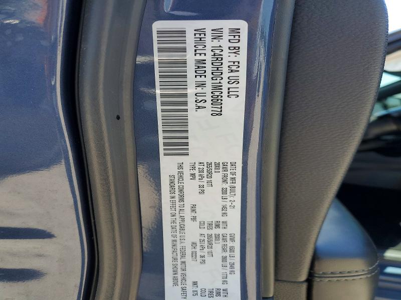 53656936 :رقم المزاد ، 1C4RDHDG1MC660778 vin ، 2021 Dodge Durango مزاد بيع