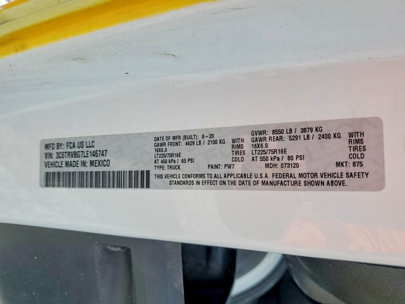 Продажа на аукционе авто 2020 Ram Promaster 1500, vin: 3C6TRVBG7LE146747, номер лота: 52931846