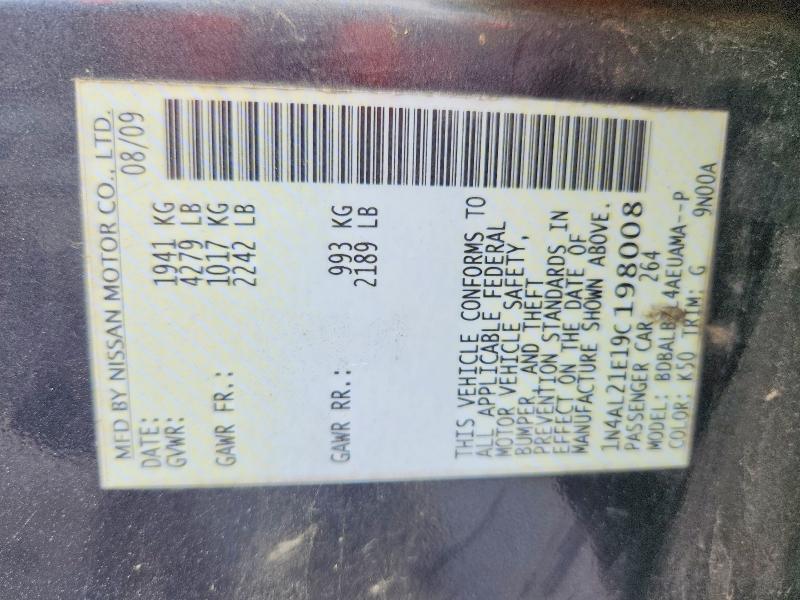 2009 Nissan Altima მანქანა იყიდება აუქციონზე, vin: 1N4AL21E19C198008, აუქციონის ნომერი: 54642496