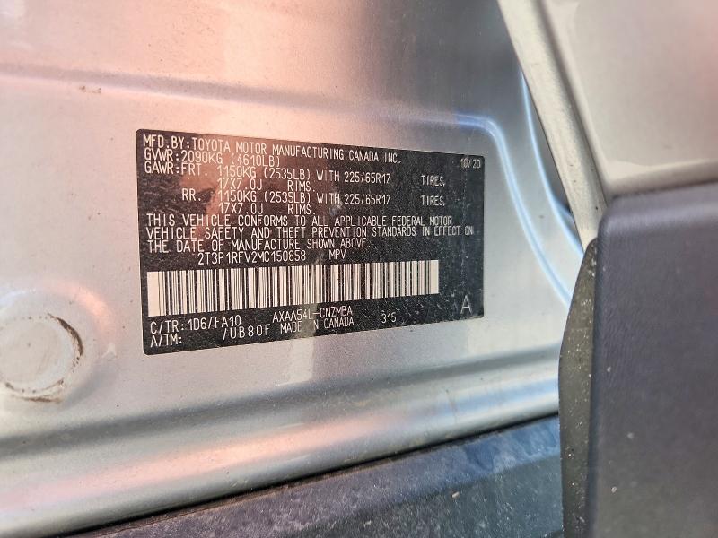54242256 :رقم المزاد ، 2T3P1RFV2MC150858 vin ، 2021 Toyota Rav4 مزاد بيع