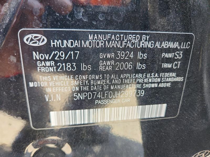 Продажа на аукционе авто 2018 Hyundai Elantra, vin: 5NPD74LF0JH299739, номер лота: 53729116