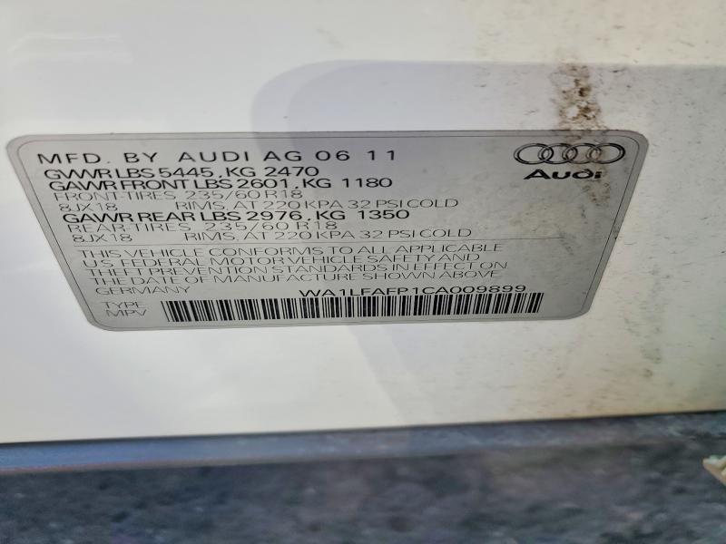 52101586 :رقم المزاد ، WA1LFAFP1CA009899 vin ، 2012 Audi Q5 مزاد بيع