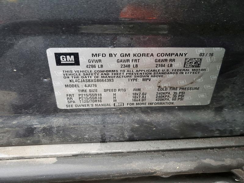 51875796 :رقم المزاد ، KL4CJASBXGB664393 vin ، 2016 Buick Encore مزاد بيع