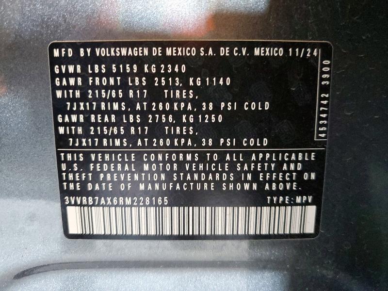 2024 Volkswagen Tiguan მანქანა იყიდება აუქციონზე, vin: 3VVRB7AX6RM228165, აუქციონის ნომერი: 52496706