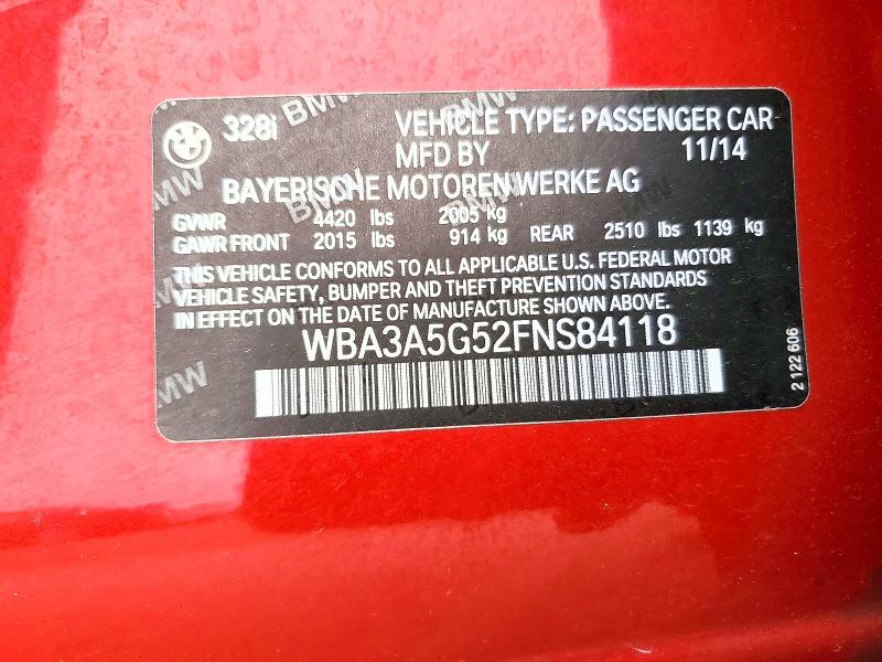 Продажа на аукционе авто 2015 Bmw 328, vin: WBA3A5G52FNS84118, номер лота: 53936306