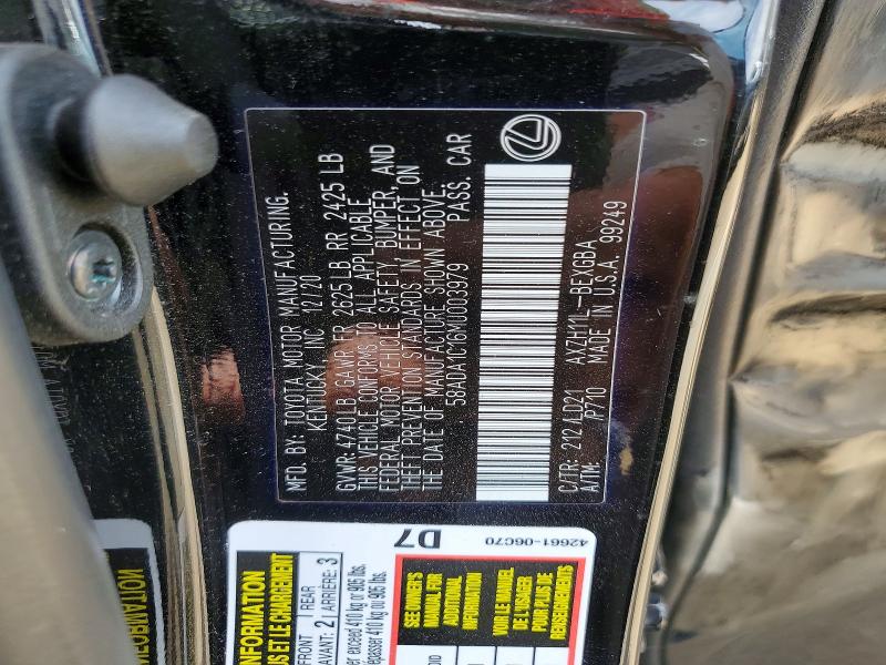 2021 Lexus Es მანქანა იყიდება აუქციონზე, vin: 58ADA1C16MU003979, აუქციონის ნომერი: 55308586