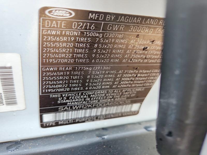 54629196 :رقم المزاد ، SALWR2KF0GA650635 vin ، 2016 Land Rover Range Rover Sport مزاد بيع