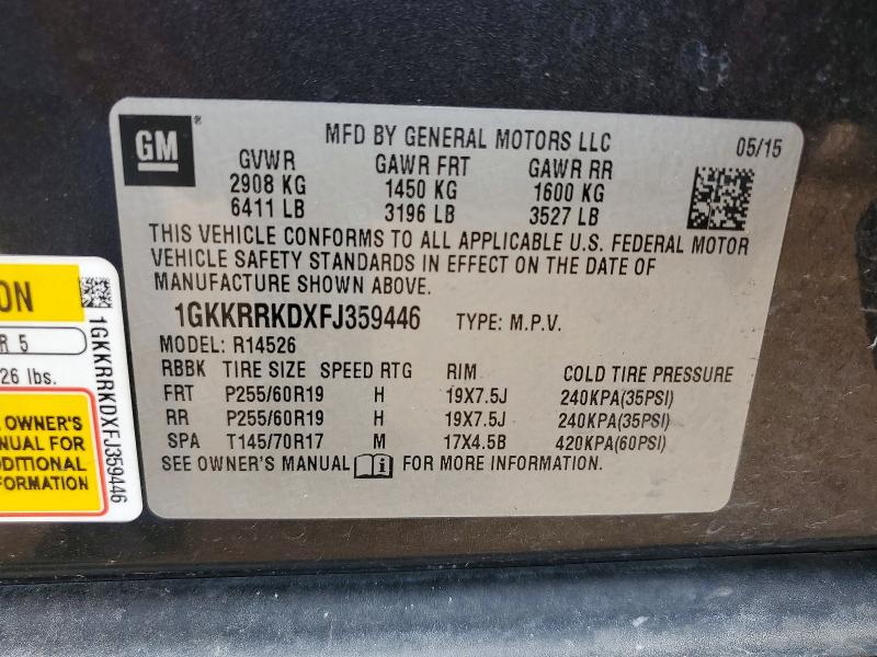 Aukcja sprzedaży 2015 Gmc Acadia, vin: 1GKKRRKDXFJ359446, numer aukcji: 52923476