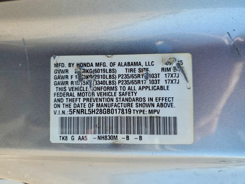 Aukcja sprzedaży 2016 Honda Odyssey, vin: 5FNRL5H28GB017819, numer aukcji: 53385806
