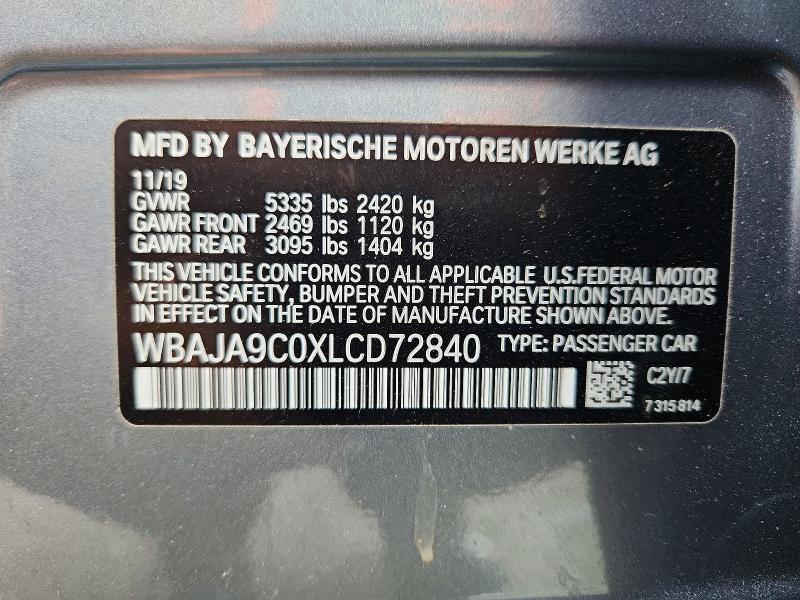 2020 Bmw 530e მანქანა იყიდება აუქციონზე, vin: WBAJA9C0XLCD72840, აუქციონის ნომერი: 55066306