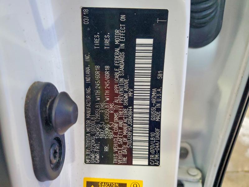 Aukcja sprzedaży 2018 Toyota Highlander, vin: 5TDJZRFH7JS849844, numer aukcji: 54966516