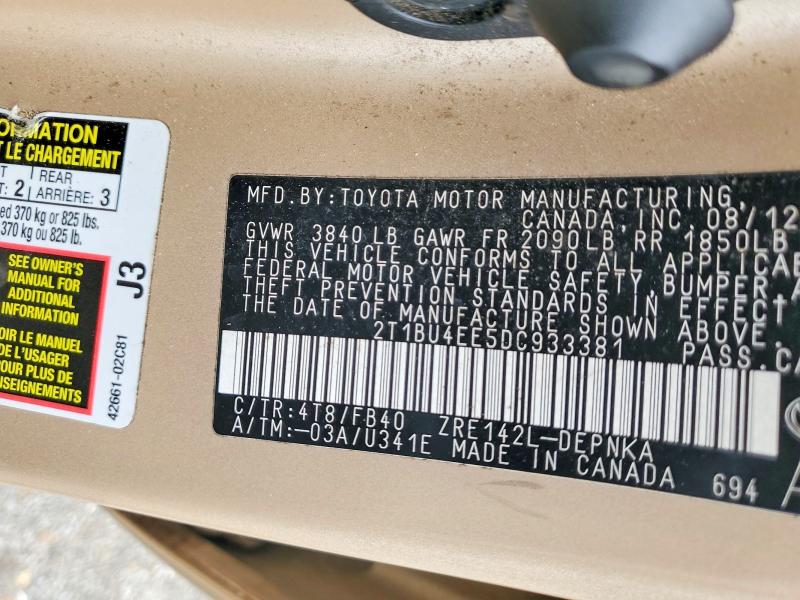 Продаж на аукціоні авто 2013 Toyota Corolla, vin: 2T1BU4EE5DC933381, номер лоту: 54171616