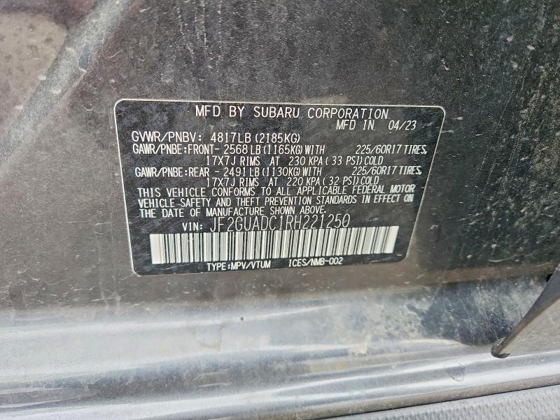 51817646 :رقم المزاد ، JF2GUADC1RH221250 vin ، 2024 Subaru Crosstrek مزاد بيع