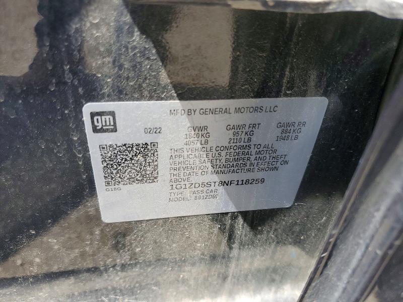 Aukcja sprzedaży 2022 Chevrolet Malibu, vin: 1G1ZD5ST8NF118259, numer aukcji: 54083486