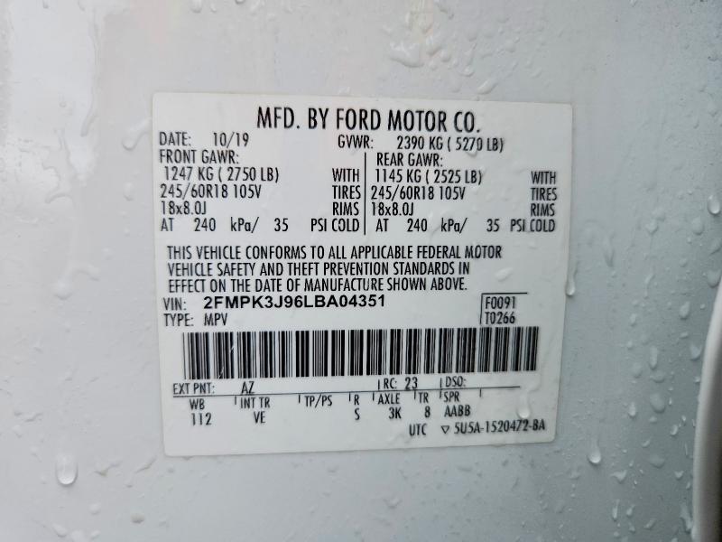 Aukcja sprzedaży 2020 Ford Edge, vin: 2FMPK3J96LBA04351, numer aukcji: 54709626