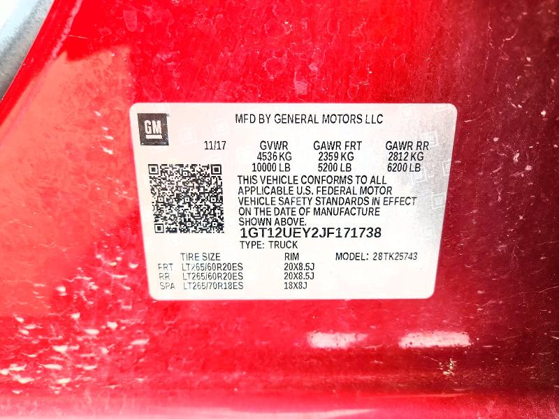 2018 Gmc Sierra მანქანა იყიდება აუქციონზე, vin: 1GT12UEY2JF171738, აუქციონის ნომერი: 51977746