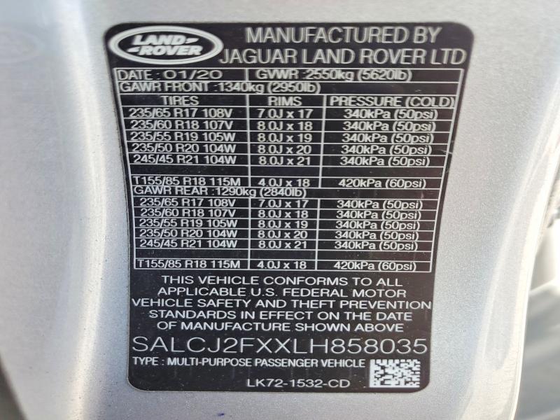 Aukcja sprzedaży 2020 Land Rover Discovery Sport, vin: SALCJ2FXXLH858035, numer aukcji: 51882106