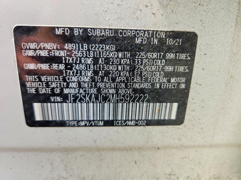 54962976 :رقم المزاد ، JF2SKAJC2MH592222 vin ، 2021 Subaru Forester مزاد بيع