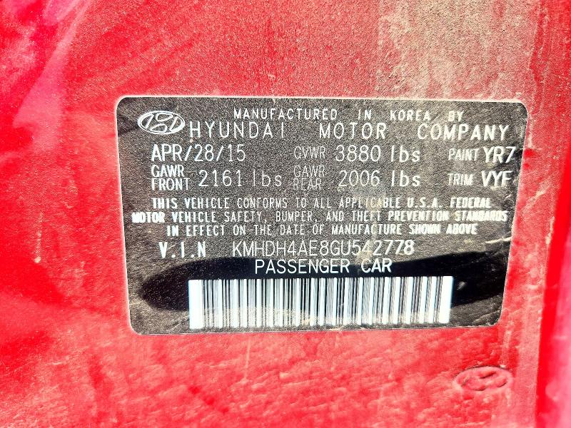 52198116 :رقم المزاد ، KMHDH4AE8GU542778 vin ، 2016 Hyundai Elantra مزاد بيع