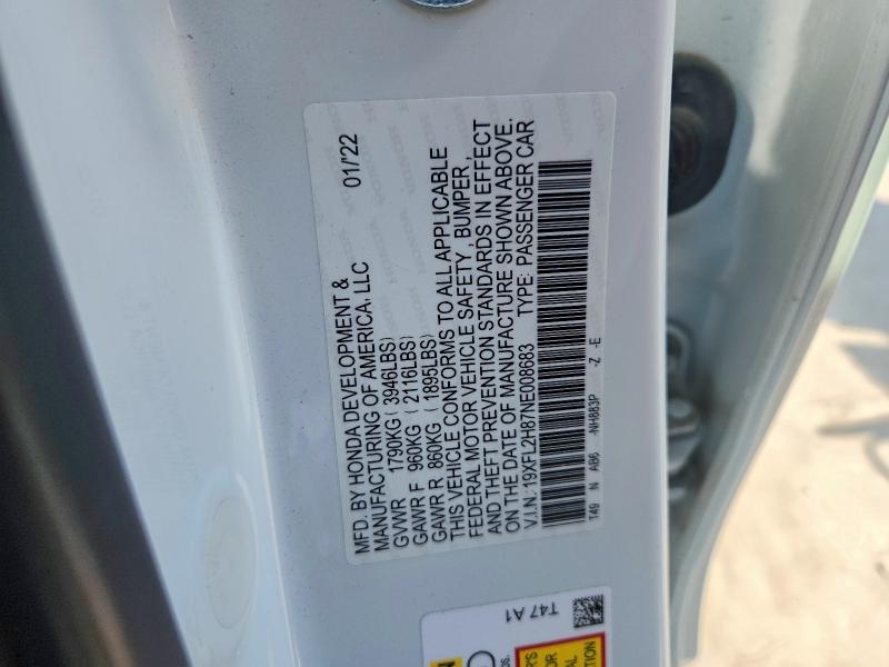 Aukcja sprzedaży 2022 Honda Civic, vin: 19XFL2H87NE008683, numer aukcji: 53144036