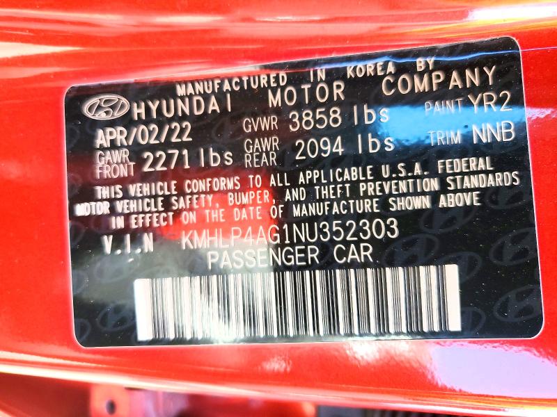 Aukcja sprzedaży 2022 Hyundai Elantra, vin: KMHLP4AG1NU352303, numer aukcji: 54791056