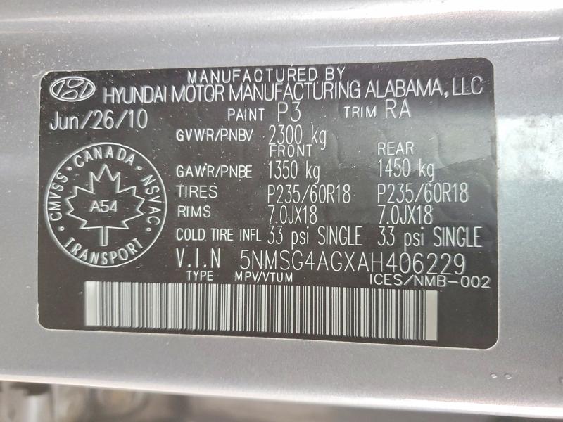 Продаж на аукціоні авто 2010 Hyundai Santa Fe, vin: 5NMSG4AGXAH406229, номер лоту: 51676946