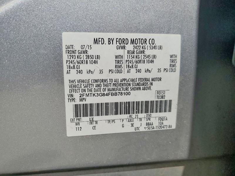 Продажа на аукционе авто 2015 Ford Edge, vin: 2FMTK3G84FBB78100, номер лота: 53728326