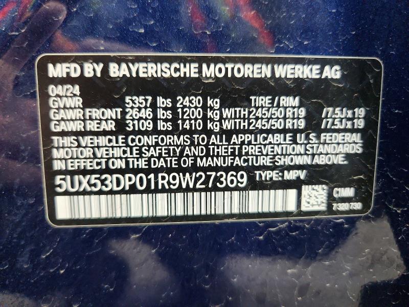 2024 Bmw X3 მანქანა იყიდება აუქციონზე, vin: 5UX53DP01R9W27369, აუქციონის ნომერი: 52393516