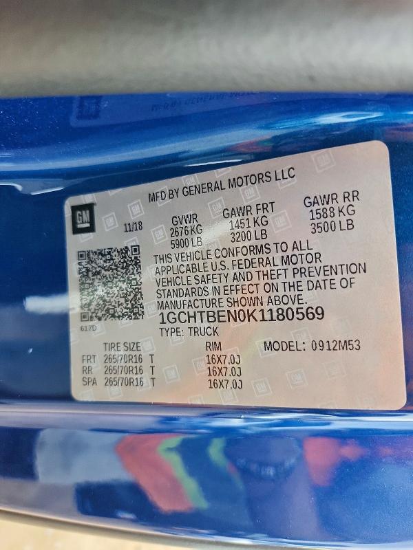 2019 Chevrolet Colorado მანქანა იყიდება აუქციონზე, vin: 1GCHTBEN0K1180569, აუქციონის ნომერი: 55065176