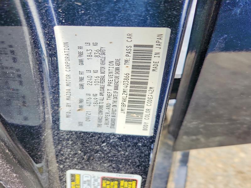 Aukcja sprzedaży 2021 Mazda 3, vin: JM1BPAKL2M1403866, numer aukcji: 54785956