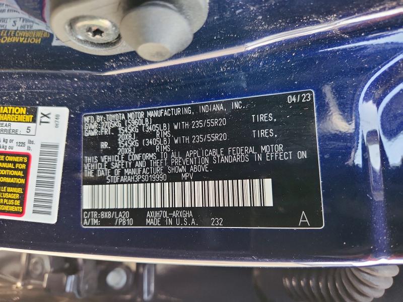 2023 Toyota Highlander მანქანა იყიდება აუქციონზე, vin: 5TDFARAH3PS019990, აუქციონის ნომერი: 52085386