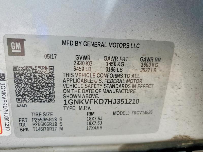 Продажа на аукционе авто 2017 Chevrolet Traverse, vin: 1GNKVFKD7HJ351210, номер лота: 54214616