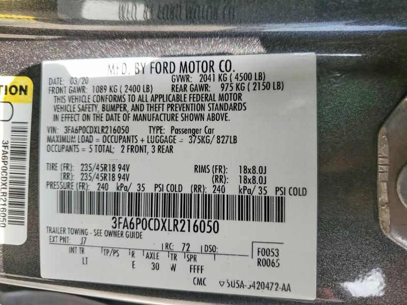 Продажа на аукционе авто 2020 Ford Fusion, vin: 3FA6P0CDXLR216050, номер лота: 52937286