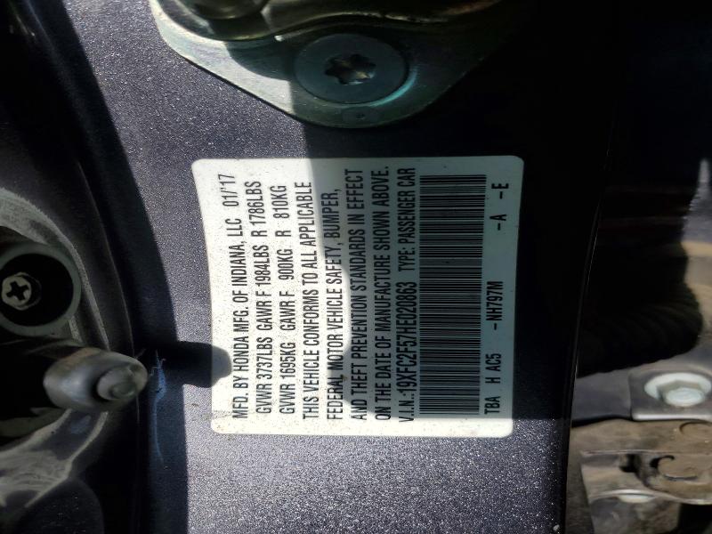 51950346 :رقم المزاد ، 19XFC2F57HE020863 vin ، 2017 Honda Civic مزاد بيع