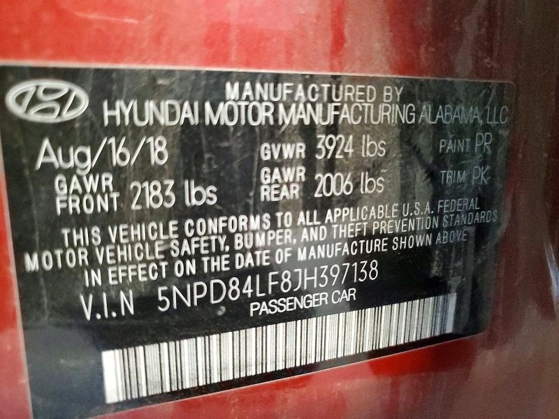 51534426 :رقم المزاد ، 5NPD84LF8JH397138 vin ، 2018 Hyundai Elantra مزاد بيع