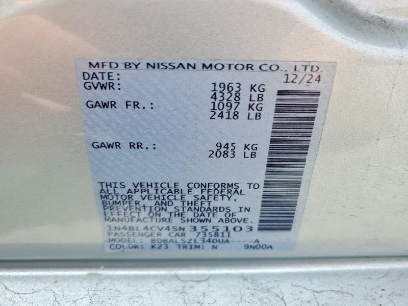 54292066 :رقم المزاد ، 1N4BL4CV4SN355103 vin ، 2025 Nissan Altima مزاد بيع
