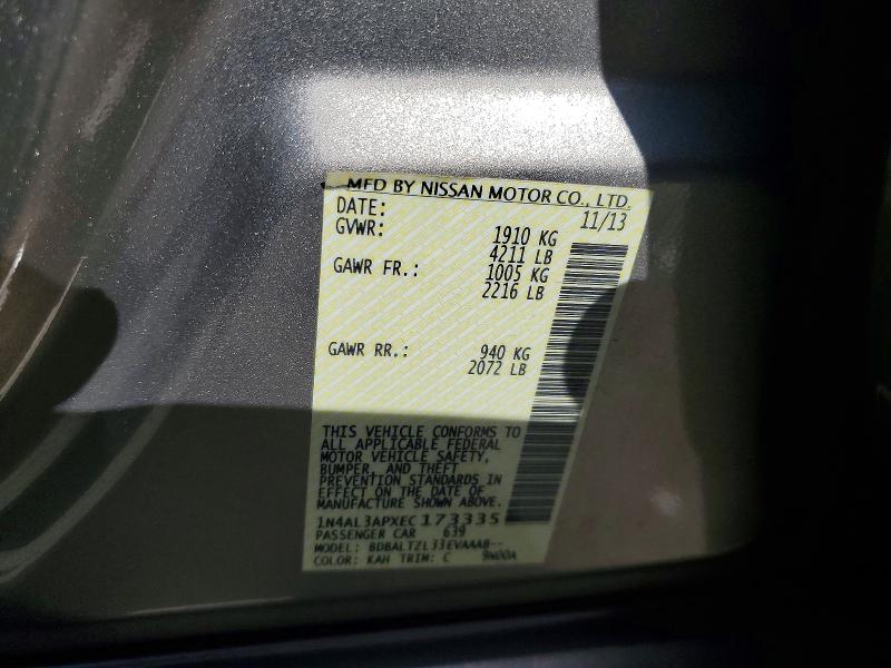 2014 Nissan Altima მანქანა იყიდება აუქციონზე, vin: 1N4AL3APXEC173335, აუქციონის ნომერი: 53927996