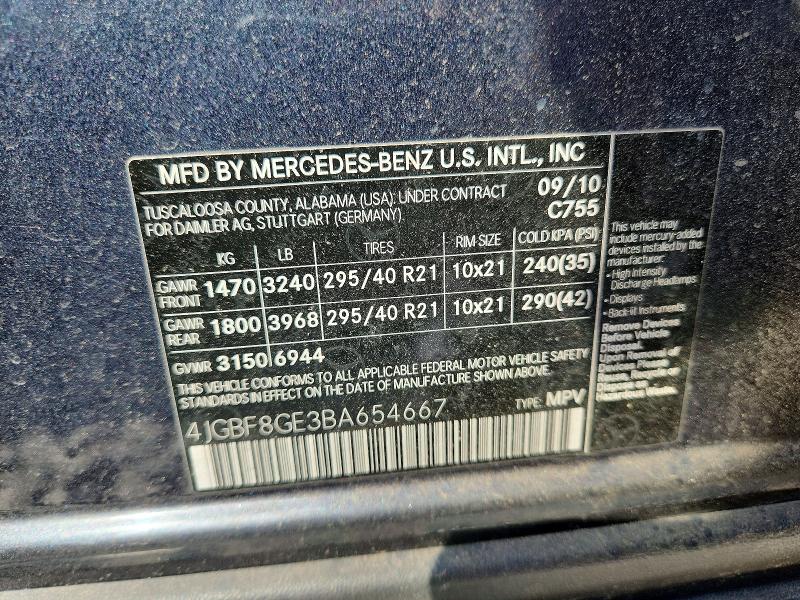 2011 Mercedes-benz Gl მანქანა იყიდება აუქციონზე, vin: 4JGBF8GE3BA654667, აუქციონის ნომერი: 54428256