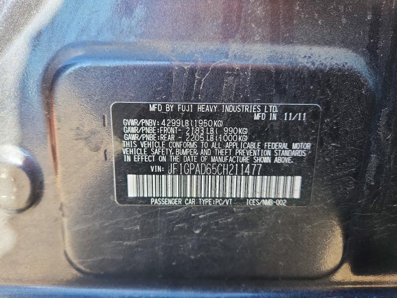 Продаж на аукціоні авто 2012 Subaru Impreza, vin: JF1GPAD65CH211477, номер лоту: 54471486