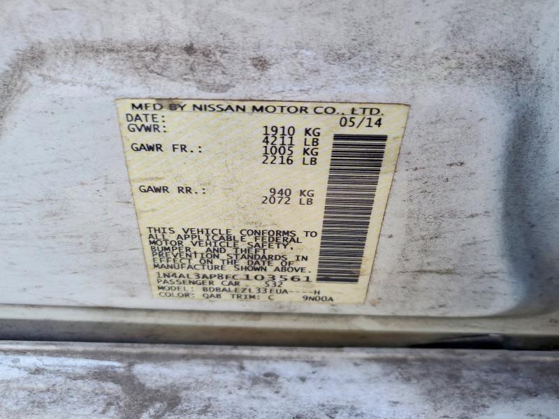 Продажа на аукционе авто 2015 Nissan Altima, vin: 1N4AL3AP8FC103561, номер лота: 54229476