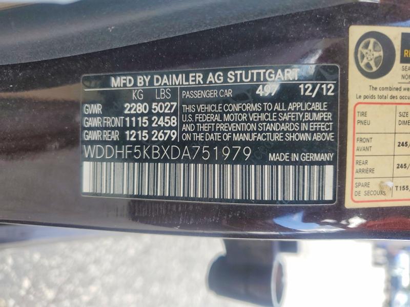 2013 Mercedes-benz E მანქანა იყიდება აუქციონზე, vin: WDDHF5KBXDA751979, აუქციონის ნომერი: 55121716