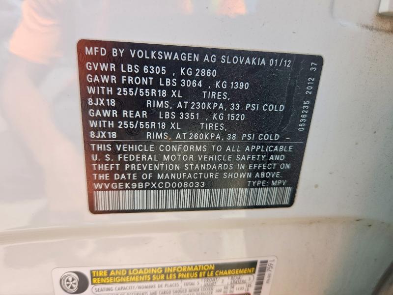 Aukcja sprzedaży 2012 Volkswagen Touareg, vin: WVGEK9BPXCD008033, numer aukcji: 53286246