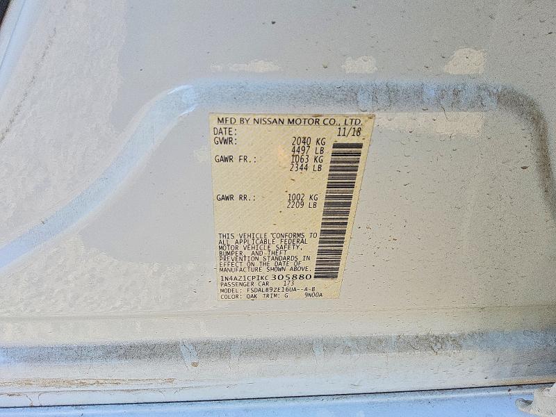 2019 Nissan Leaf მანქანა იყიდება აუქციონზე, vin: 1N4AZ1CP1KC305880, აუქციონის ნომერი: 52416216