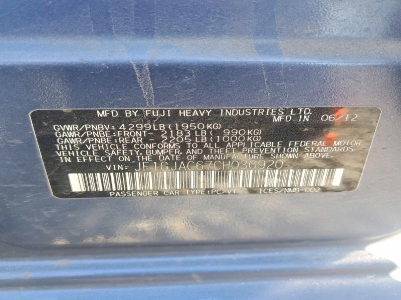 51641316 :رقم المزاد ، JF1GJAC67CH030920 vin ، 2012 Subaru Impreza مزاد بيع
