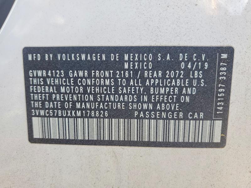 51630006 :رقم المزاد ، 3VWC57BUXKM178826 vin ، 2019 Volkswagen Jetta مزاد بيع